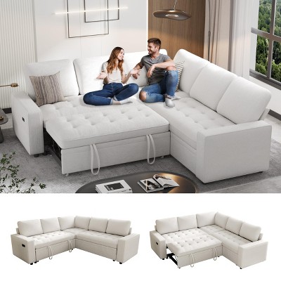 Dyonery Adjustable Backrest, USB Ports & Storage Seat, 5 Seat Convertible L Shaped Sectional Couches for Living Room