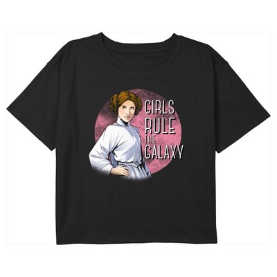 Girl's Star Wars Princess Leia Girls Run the Galaxy Cartoon Crop T-Shirt