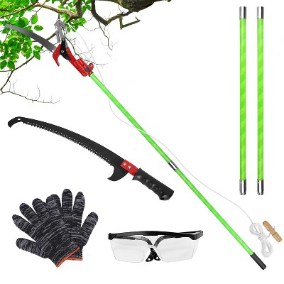 iMountek"2-in-1 Extendable Manual Pole Saw & Tree Pruner with Pruner Scissors, Double-Hook Blades, Gloves"Green