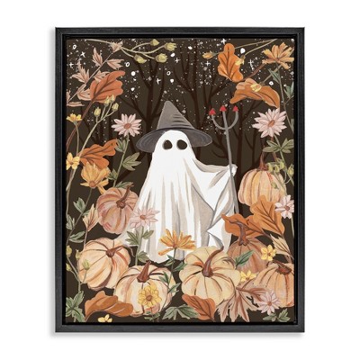 Stupell Industries Ghost in Floral Pumpkin Patch Floating Frame Canvas Art
