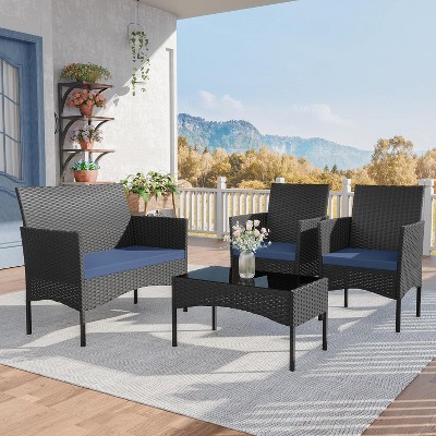 ALAULM Patio Furniture Set 4 Pieces Outdoor Wicker Rattan Chairs Conversation Sets w/Coffee Table, Rocking Bistro Set