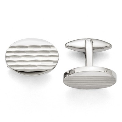 Black Bow Jewelry Men's Stainless Steel Textured Oval Cuff Links
