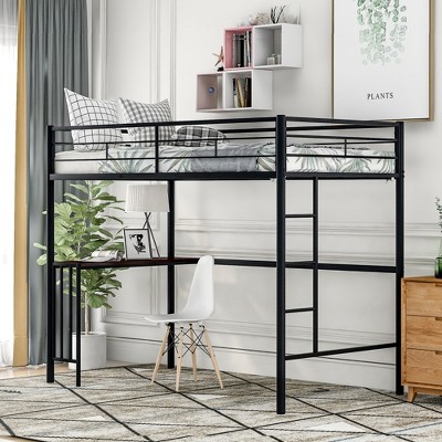 Twin Size Metal Loft Bed with Desk, High Twin Loft Bed Frame for Kids Toddlers Boys Girls, Black