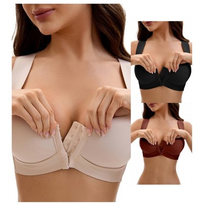INSPIRE CHIC Women's Front Closure Push Up Wirefree Wide Straps U Back Tank Bras 3 Packs