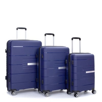 Gulches Hardshell Suitcase Double Spinner Wheels PP Luggage Sets Lightweight Durable Suitcase with TSA Lock,3-Piece Set (20/24/28) , Navy