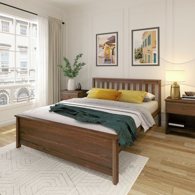 Plank+Beam Queen Bed Frame with Slatted Headboard Solid Wood Platform Bed, No box Spring Needed
