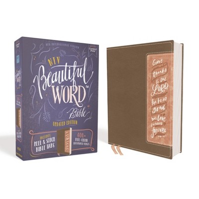 Niv, Beautiful Word Bible, Updated Edition, Peel/Stick Bible Tabs, Leathersoft, Brown/Pink, Red Letter, Comfort Print - by  Zondervan (Leather Bound)