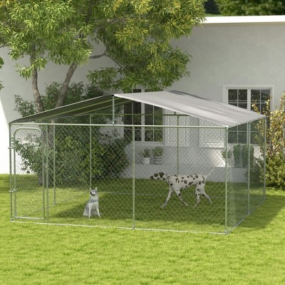 Resenkos Dog Kennel,Dog Kennel Outdoor Dog Run w/ Canopy, 13' x 13' x 7.5' Silver