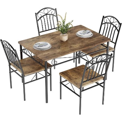 Jojoka Dining Table Set for 4, Farmhouse Kitchen Table Chairs w/Rubber Wood Legs, Rectangle Dinette Set for Kitchen & Dining Room,Rustic Brown