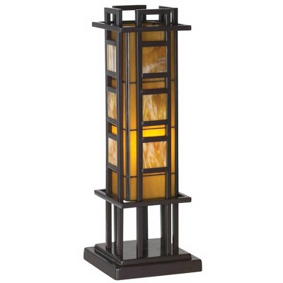Robert Louis Tiffany Prairie Mission Accent Table Lamp 20" High Bronze Geometric Metal Amber Stained Glass for Bedroom Living Room Bedside Nightstand