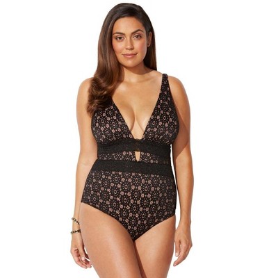 Swimsuits for All Lace Plunge One Piece Swimsuit (Plus Sizes Available)