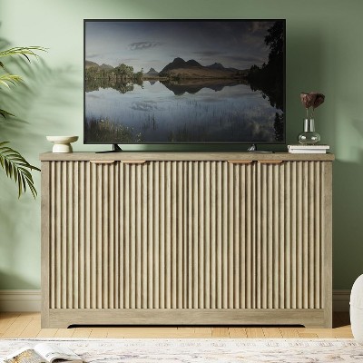Garvee Fluted 4-Door Buffet Cabinet with Adjustable Shelves, Modern Sideboard Credenza Floor Mount Storage