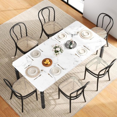 78.7" Farmhouse Dining Table for 6-8 People - Industrial Kitchen Table with Metal Frame & Chamfered Corners, for Dining Room, Small Space
