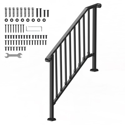 VEVOR Handrails for Outdoor Steps, 3-4 Step Stair Hand Rail Kit, Transitional Carbon Steel Railings with Installation Kit, Stair Rails, Black