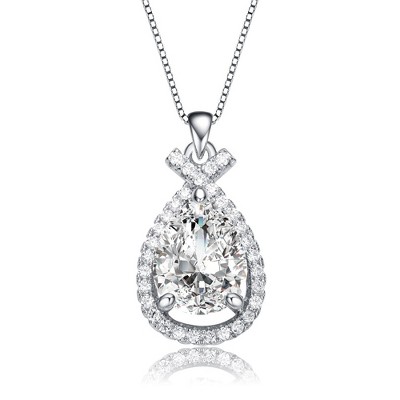 Exquisite white gold plated necklace with a cubic zirconia pear rain droplet and infinity love knot pendant for a touch of timeless elegance