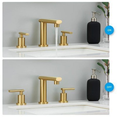 Modern Gold 2-Handle Widespread Bathroom Faucet with 360 DegreeSwivel Spout, 8-Inch 3-Hole Installation for Sink Basin