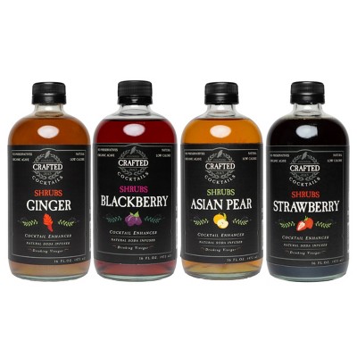 Crafted Cocktails Shrubs Variety Pack: Blackberry, Strawberry, Ginger & Asian Pear. Try our Shrubs for your homemade cocktails, sodas and recipes