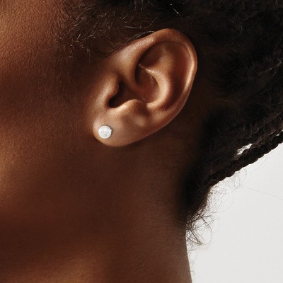 Chisel Titanium Polished 5mm Imitation Pearl Stud Earrings