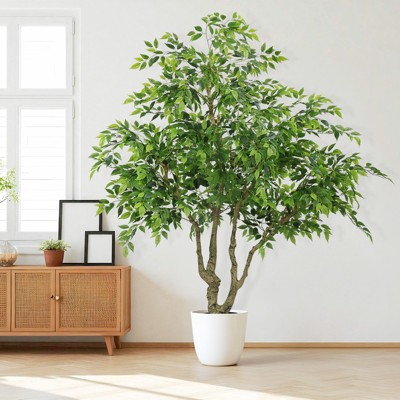 KWPZQEB 7.2FT H Ficus Artificial Tree, Lush Faux Tree, Large Potted Faux Tree with Plastic Nursery Pot for Office, Farmhouse Living Room, Home Decor