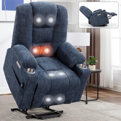 ChicFurnit Living Room Chair Arm Accent Chair 350 LBS Power Lift Recliner with Massage Heat and Cup Holders Elder Chair for Living Room, Blue / Beige