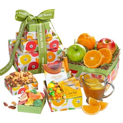 GreatFoods Get Well Soon Wishes Fruit and Sweets Tower for Women, Men, Co-workers, Family and Friends