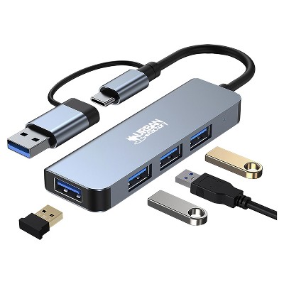 Urban Factory 4-Port MINEE Dual USB-A/USB-C® Hub, for Notebooks, Tablets, and Smartphones in Gray