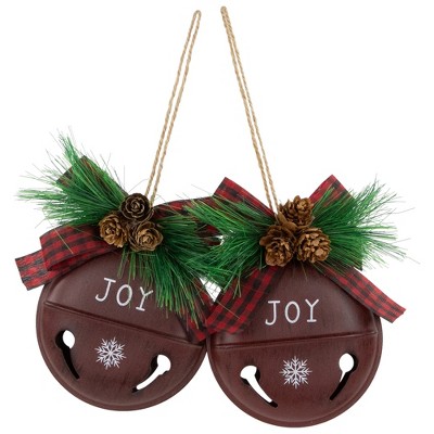 Northlight Jingle Bell "Joy" Disc Christmas Ornaments - 5" - Maroon - Set of 2
