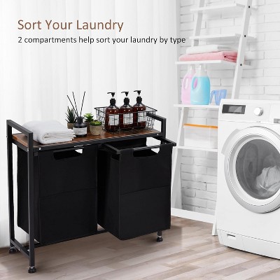 Laundry Hamper, Laundry Basket, Laundry Sorter with 4 Pull-Out and Removable Bags, Shelf, Laundry Room Storage with Table, 4 x 11.5 Gal.