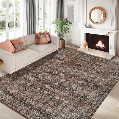 Vintage Floral Rug Non Slip Low Pile Area Rug Soft Throw Rugs for Living Room Bedroom