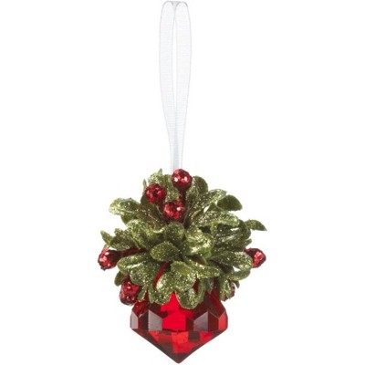 Ganz Kyrstal Kiss Ball Christmas Tree Ornament, Tiny Mistletoe with Red Jewel
