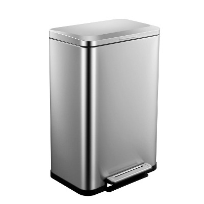 13 Gallon Kitchen Trash Can, Tall Stainless Steel Garbage Bin with Step Pedal, Soft-Close Lid & Removable Inner Bucket, Hands-Free Design