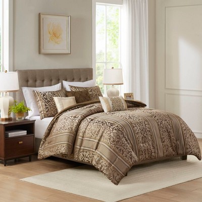 6 Piece Jacquard Comforter Set with Throw Pillows-King/Cal King