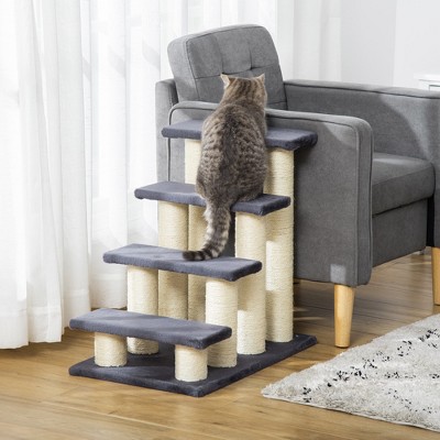 KTMBDW 23.5" 4-Step Multi-Level Carpeted Cat Scratching Post Pet Stairs - Gray
