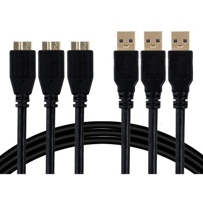 Monoprice USB-A to Micro B 3.0 Cable - 2 Meters - Black (3 Pack) For Samsung Galaxy S5, Note Pro 12.2, Note 3, WD Camera Hard Drive - Select Series