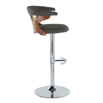 LumiSource Set of 2 Gardenia Adjustable Barstools Chrome Metal/Walnut Wood/Charcoal Fabric