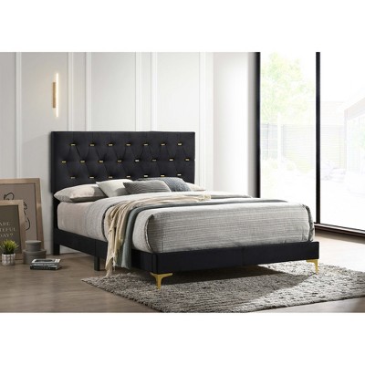 California King Platform Bed with Upholstered Headboard for Bedroom