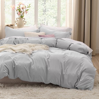 Duvet Cover Set 3pcs Prewashed Fabric Queen Size Bright White - Bedsure