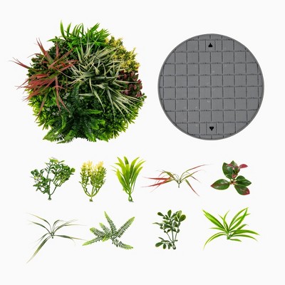 Costway 2 Pack Round Framed Artificial Foliage Wall Art with 9 Types of Mixed Faux Plants