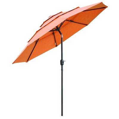 CAVINAS 9 FT 3-Layer Sun Protection Umbrella with Crank Lift, Perfect for Garden Loungers or Poolside Chairs, Orange