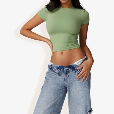 Anna-Kaci Active Women's Athletic Short Sleeve Crop Top with Stretch Fit and Crew Neck Design