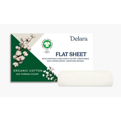 Delara GOTS Certified 100% Organic Cotton Ultra Soft, Smooth & Moisture-Wickinng, Breathable Flat Sheet