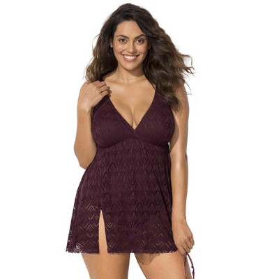 Swimsuits for All Crochet Side Slit V-Neck Swimdress (Plus Sizes Available)