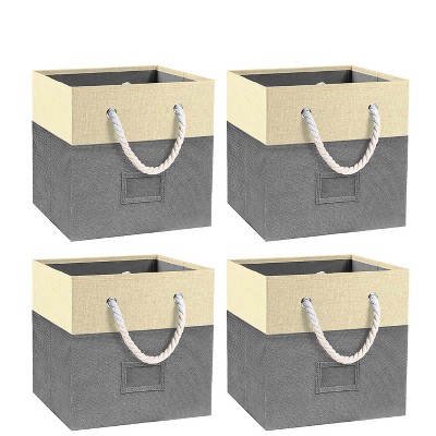 12"Foldable Storage Bins,4 Piece Set Fabric Closet Drawers Organizer with Cotton Handles for Organizing Shelf Cabinet