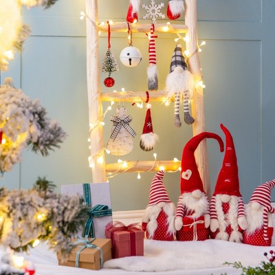 Whisen S/4 21.3x5.5x25.5" Fabric Christmas Gnomes Families Decor - White & Red