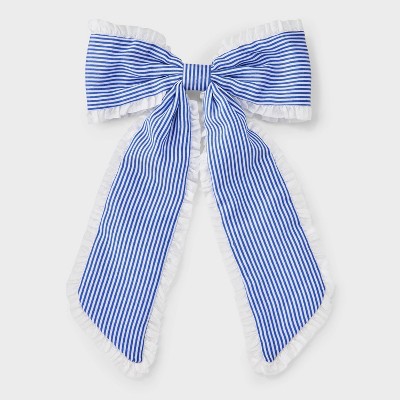 Girls' Striped with Ruffle Trim Bow Barrette - art class™ White/Blue