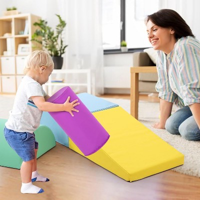 Soft Foam Climbing Blocks Set, 5 in 1 Climbing Crawling Sliding Building Blocks for Preschoolers Kids, Indoor Active Playset
