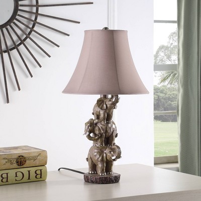 21" Wildlife 3 Stacked Elephant Polyresin Table Lamp Brown - Ore International: Neutral Finish, UL Listed