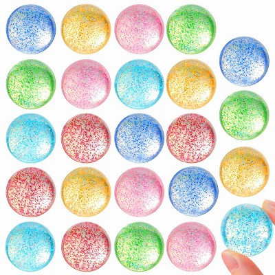 Joyfy 24 Pcs Glitter Bouncing Balls for Kids Party Favors 6 Styles 32mm Assorted Bouncy Balls Storage Bag Small Gift for Prize Box Toys Pinata Stuffer