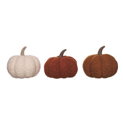 Transpac Plush Fuzzy Harvest Fall Pumpkin Decor Set of 3 7.5 x 7.5 x 7.0 Inch Polyester Cotton Decorative Objects