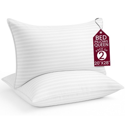 Lux Decor Bed Pillows - Pack of 2 Down Alternative Stripe Pillows for Stomach, Neck , Back Support & Comfort Hypoallergenic & Breathable Pillow Set